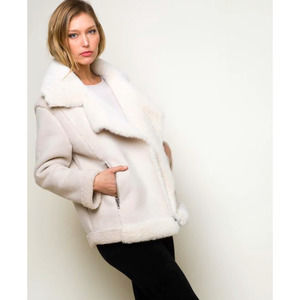 Lauren Ralph Lauren Cream Faux Fur Lined Suede Double Breasted Warm Coat